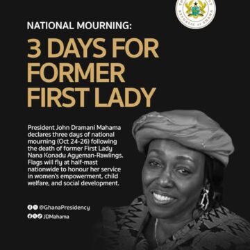 Ghana Declares Three Days of Mourning for Former First Lady Nana Konadu Agyeman-Rawlings