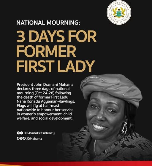 Ghana Declares Three Days of Mourning for Former First Lady Nana Konadu Agyeman-Rawlings