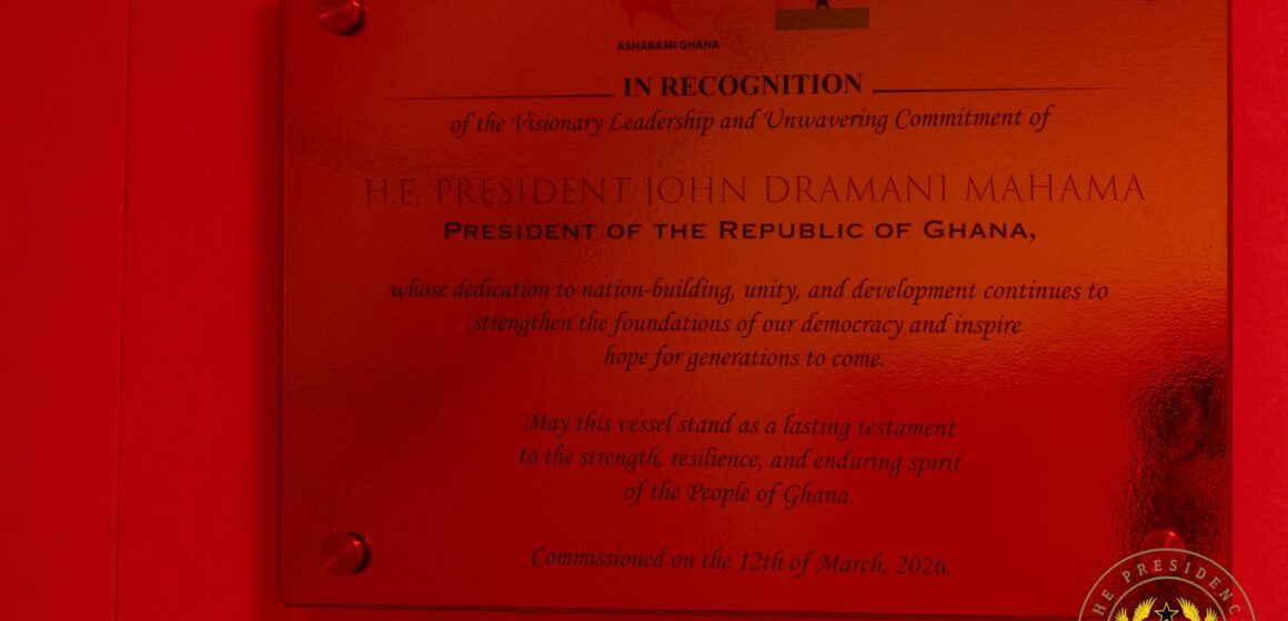 Plaque Unveiled Honouring President Mahama at Sahara LPG Vessel Commissioning