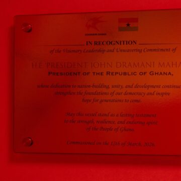 Plaque Unveiled Honouring President Mahama at Sahara LPG Vessel Commissioning