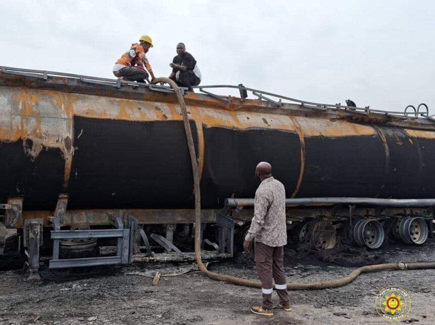 GNFS Contains Fuel Tanker Blaze on Accra–Tema Motorway GNFS Contains Fuel Tanker Blaze on Accra–Tema Motorway