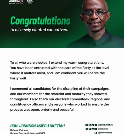 NDC National Chairman Congratulates Newly Elected Constituency Executives
